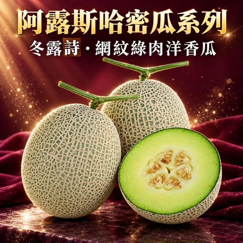阿露斯洋香瓜「冬露詩」甜瓜種子 耐低溫-網紋綠肉哈密瓜