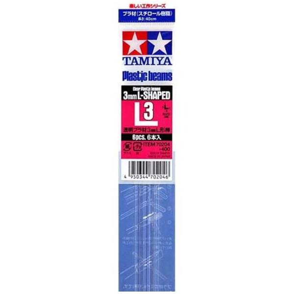 TAMIYA 田宮 透明改造棒 L形 3mm/長40cm/厚1mm（6入）#70204