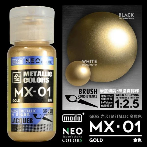 modo摩多製造所 NEO瓶 全新二代金屬色 MX-01 MX01 金色 30ML 模型漆