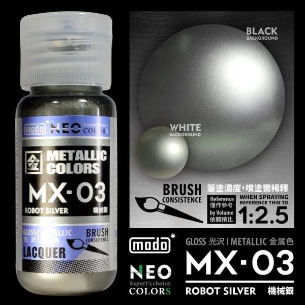 modo摩多製造所 NEO瓶 全新二代金屬色 MX-03 MX03 機械銀 30ML 模型漆