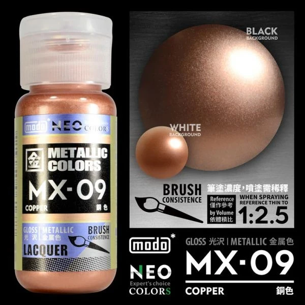 modo摩多製造所 NEO瓶 全新二代金屬色 MX-09 MX09 銅色 30ML 模型漆