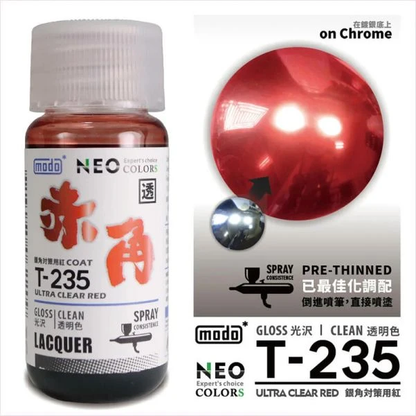 modo摩多製造所 NEO T-235 T235 赤角(銀角電鍍漆專用透明紅) 30ML 模型漆