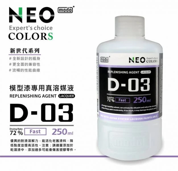 modo摩多製造 NEO D03 D-03 模型漆專用真溶媒液 250ML