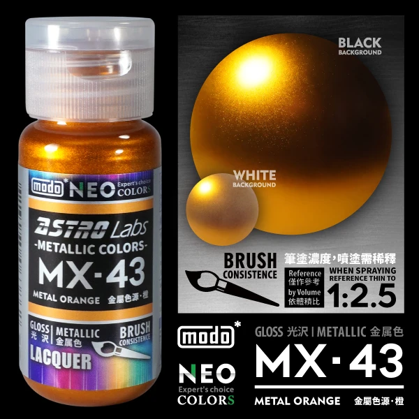 modo摩多製造所 NEO瓶 全新二代金屬色 MX-43 MX43 金屬色源·橙 30ML 模型漆