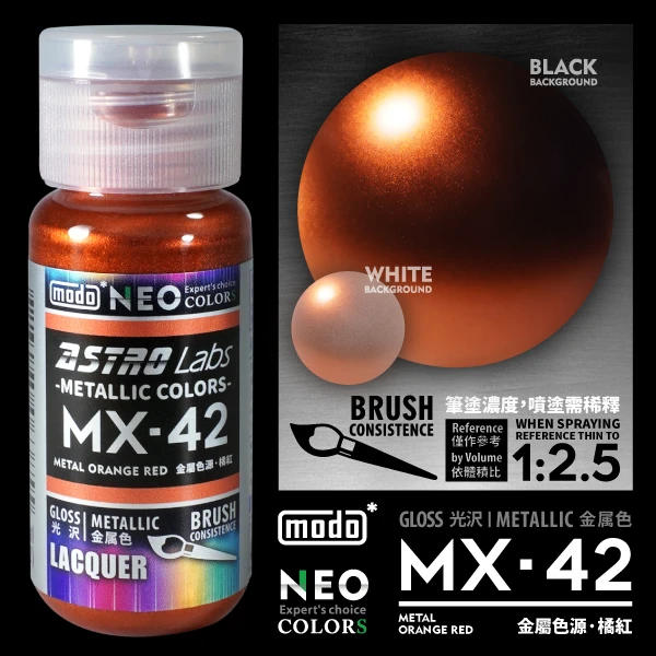 modo摩多製造所 NEO瓶 全新二代金屬色 MX-42 MX42 金屬色源·橘紅 30ML 模型漆