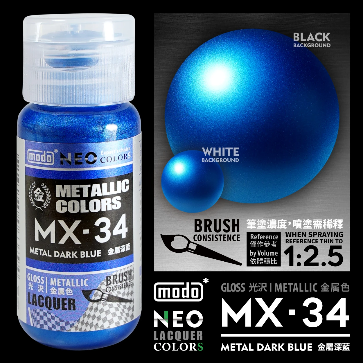 modo摩多製造所 NEO瓶 全新二代金屬色 MX-34 MX34 金屬深藍 30ML 模型漆