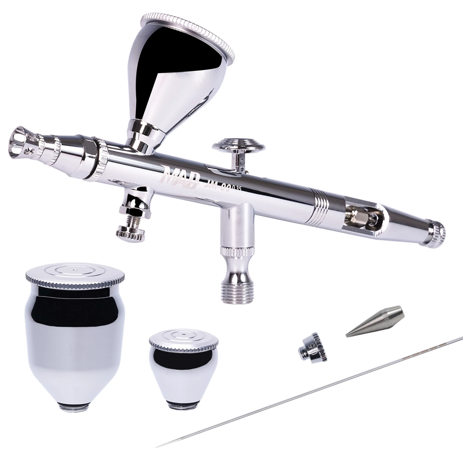 MADWORKS JM-00全配版 噴筆-0.35附調壓閥 可換噴杯(子彈型噴嘴) /附大、小噴杯、0.5mm配件包
