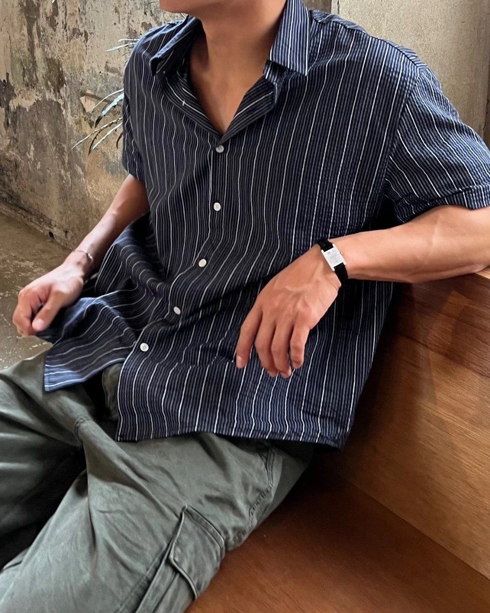 韓國棉麻條紋短袖襯衫｜2色