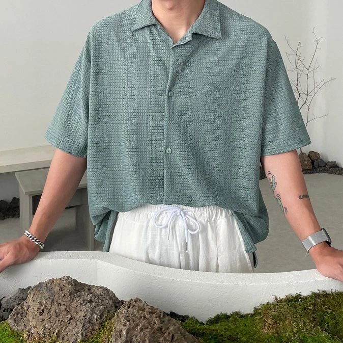 韓國華夫格紋理短袖襯衫｜3色