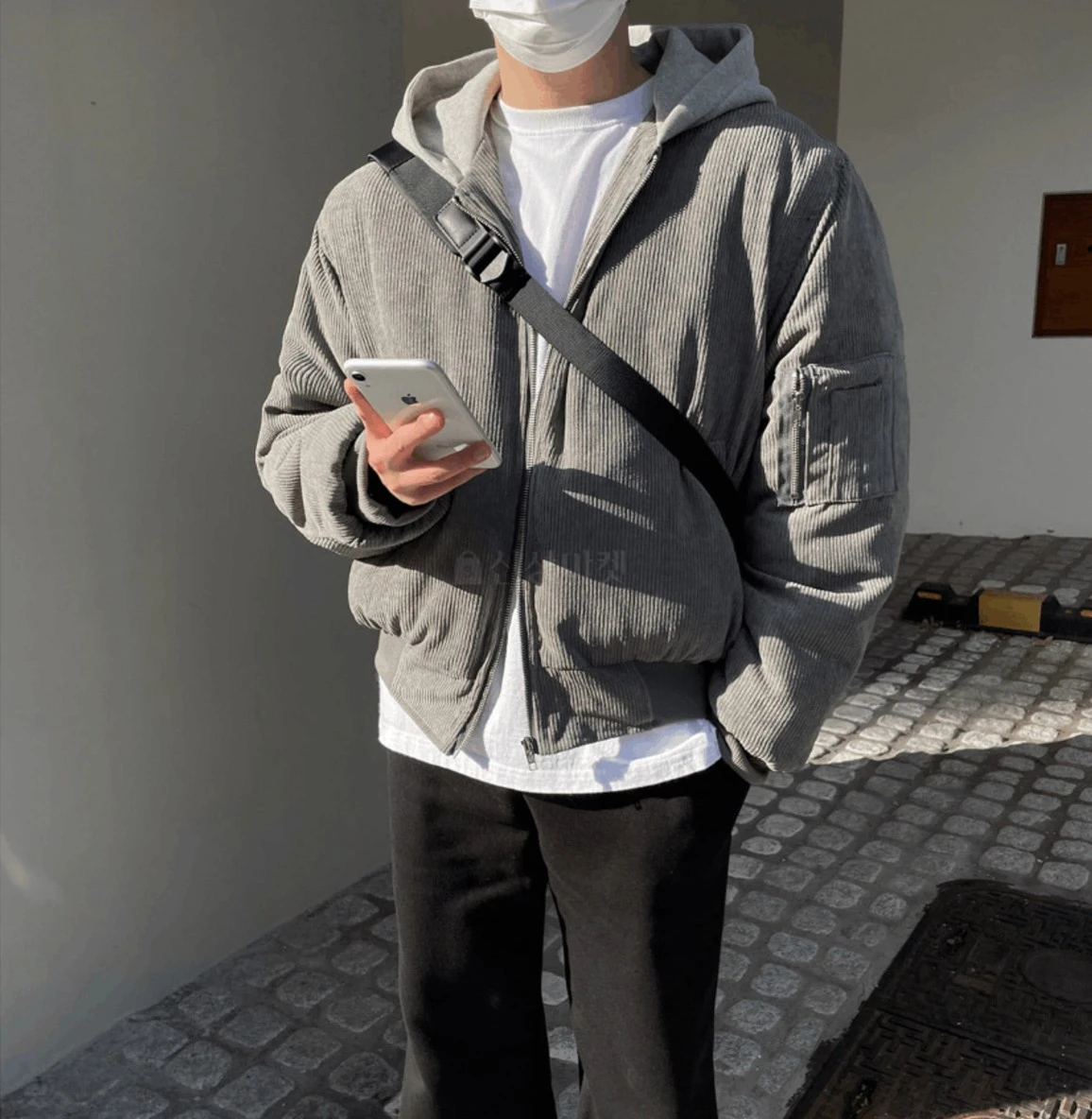 韓國燈芯絨連帽鋪棉外套 - 3色