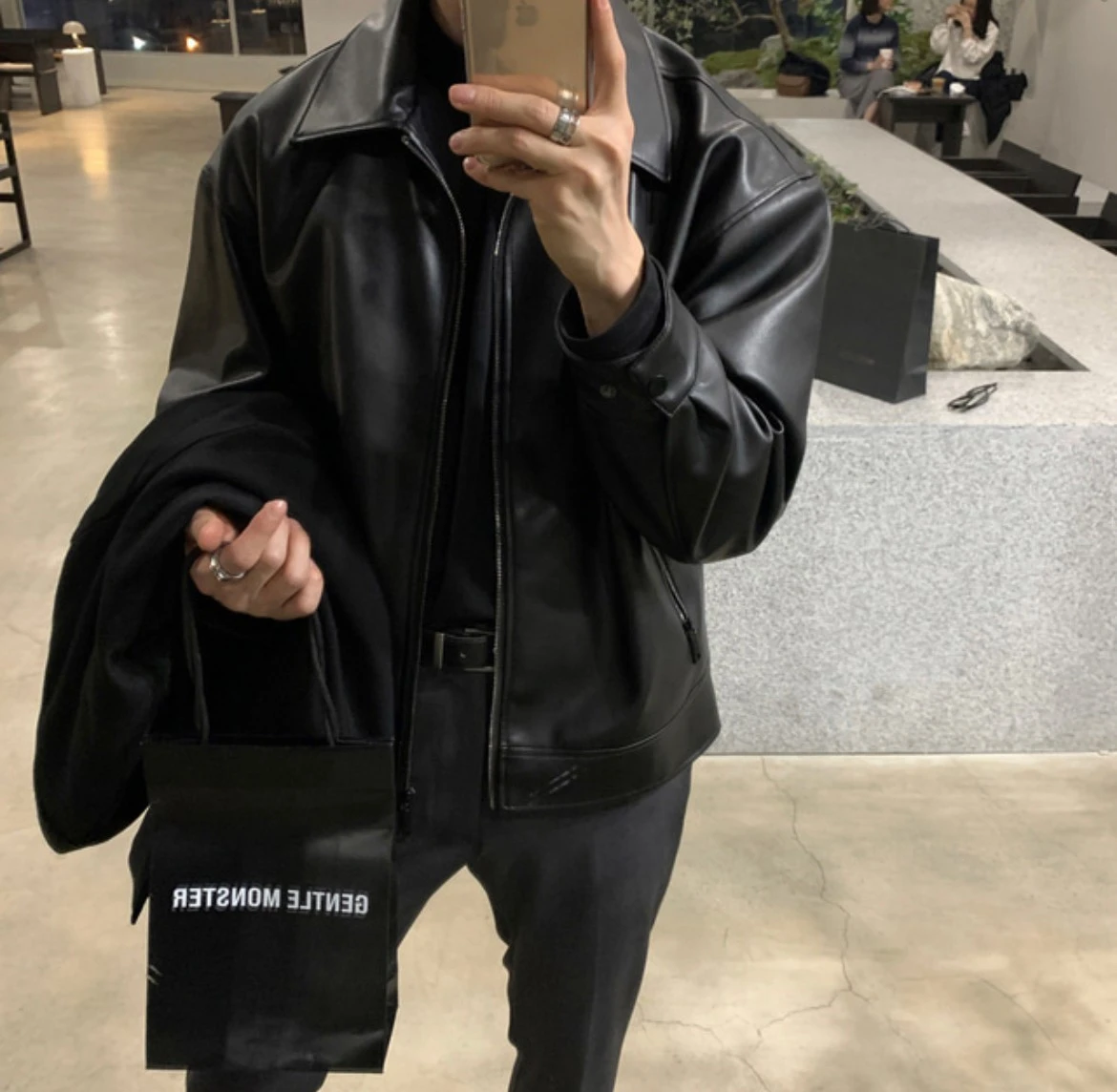 韓國經典拉鍊皮衣夾克外套