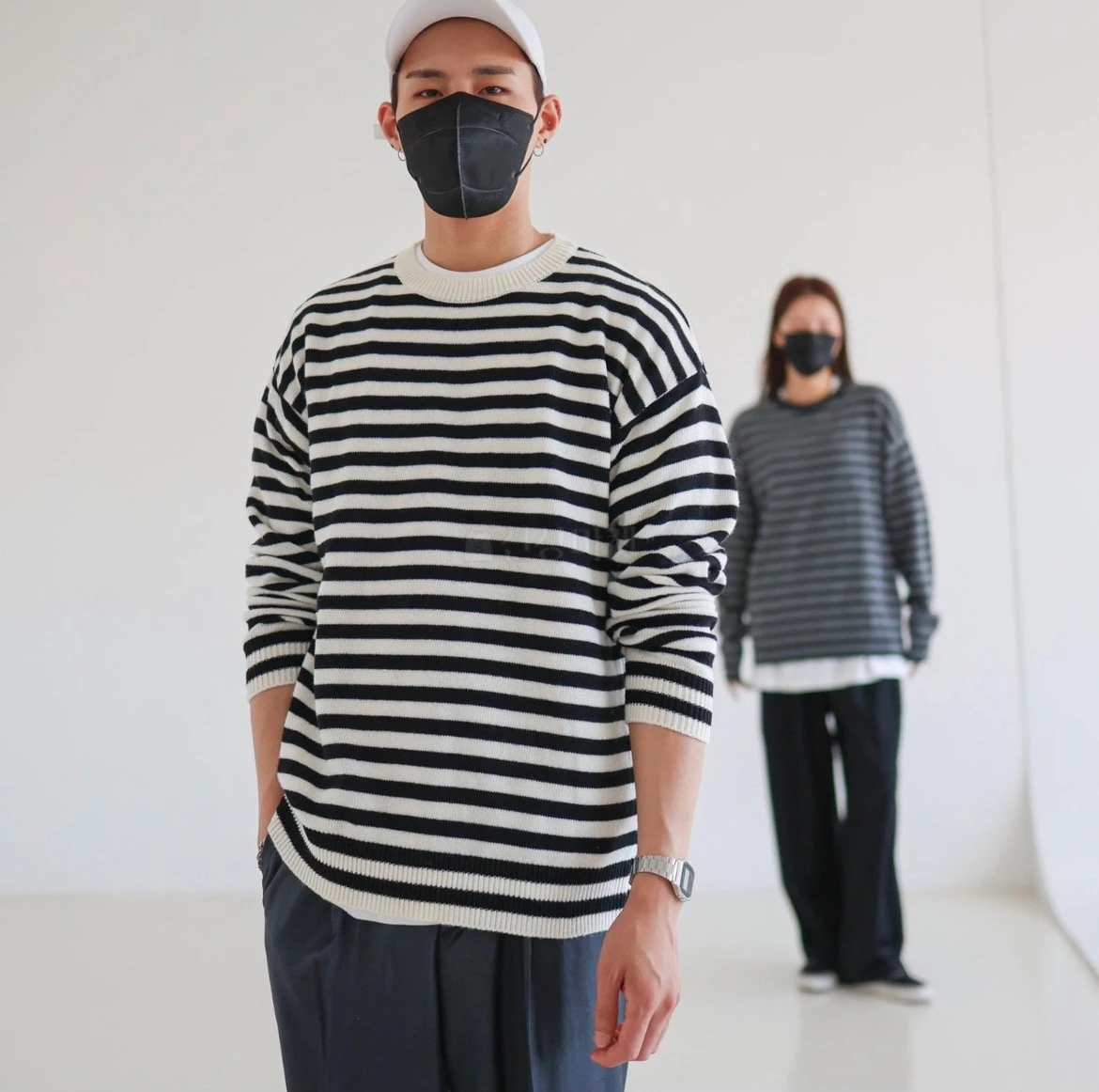 韓國圓領條紋織品毛衣 - 6色