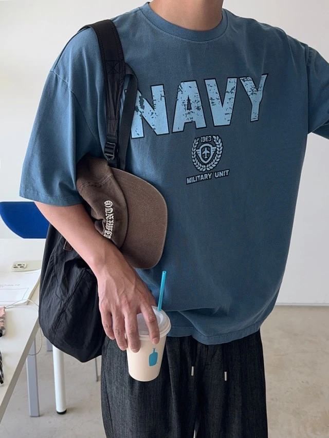 韓國NAVY印刷水洗短TEE｜4色
