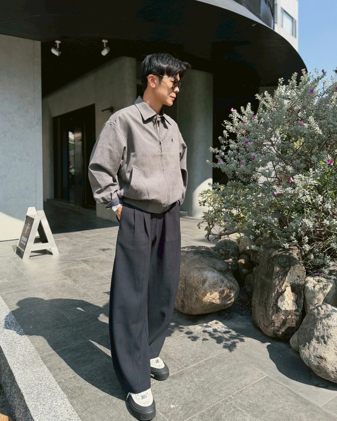 韓版反折袖格紋拼接夾克｜2色