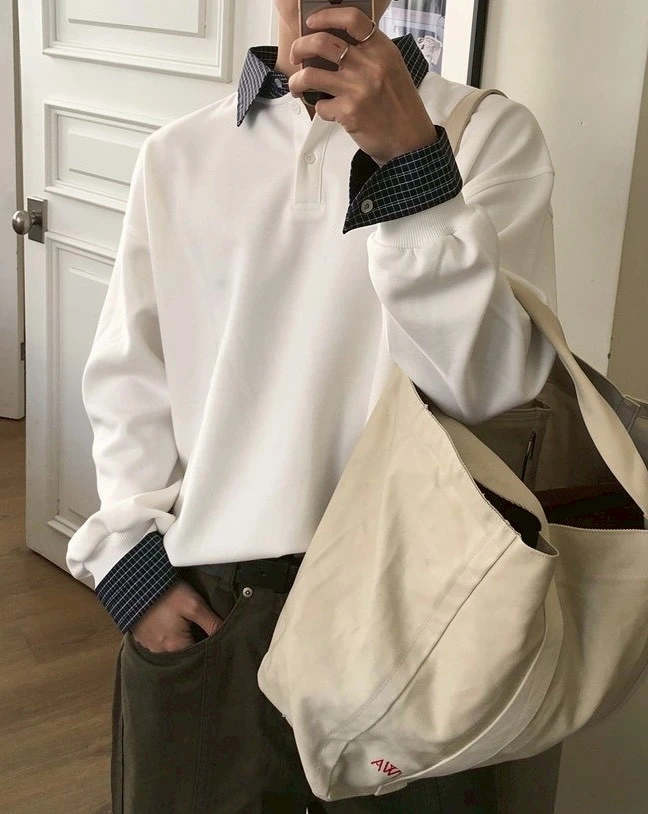 韓版格紋假兩件POLO衫