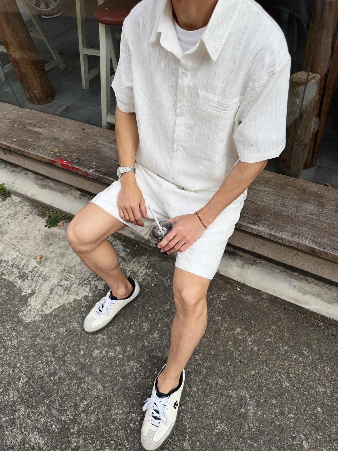 韓版抽繩條紋紋理套裝｜3色