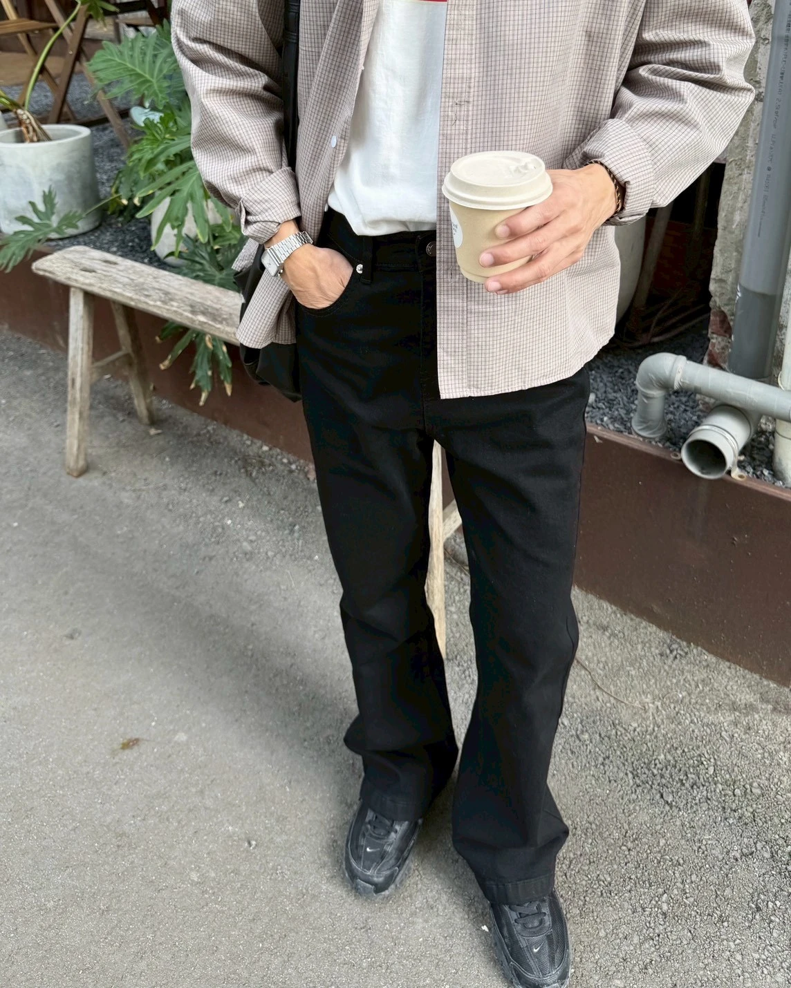 韓版水洗喇叭黑牛仔褲
