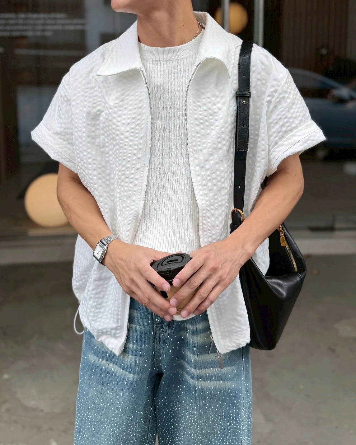 韓版極簡紋理短袖外套｜2色