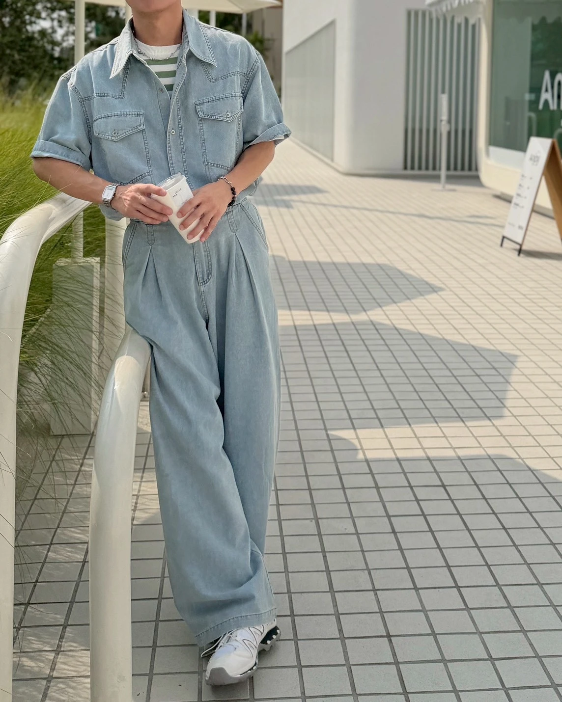 韓版春夏淺藍水洗丹寧套裝