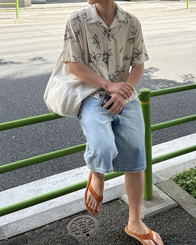 韓版開襟水墨花紋短襯衫｜2色