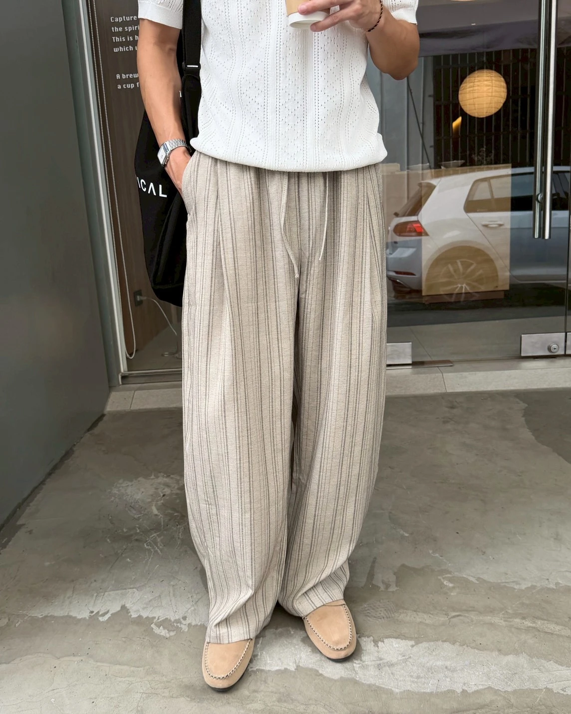 韓版慵懶垂感條紋休閒褲
