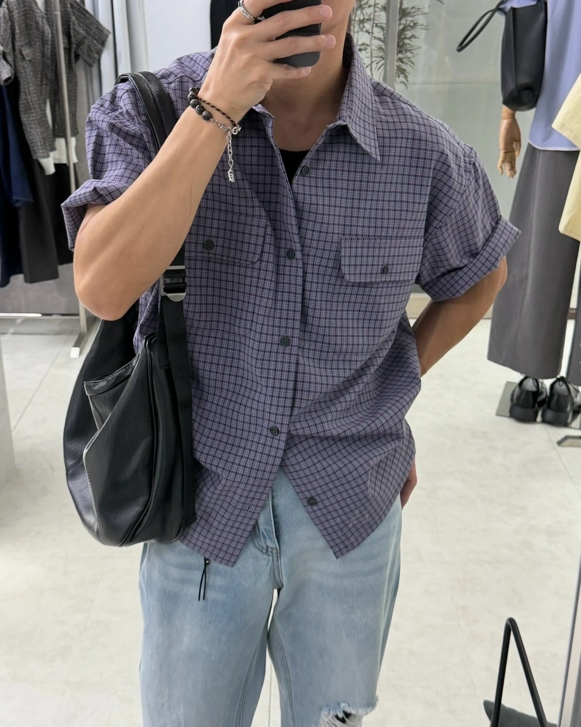 韓國雙口袋設計格紋襯衫｜3色