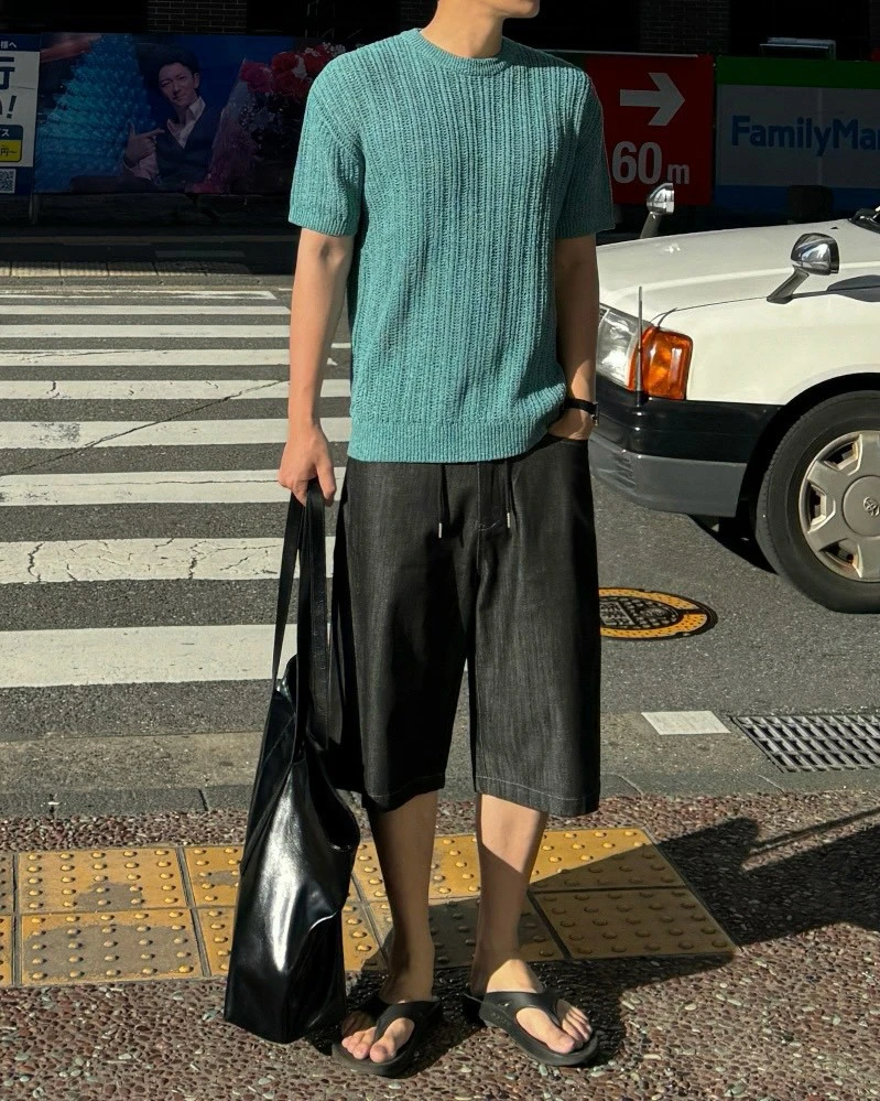 韓國百慕達七分牛仔寬褲｜2色