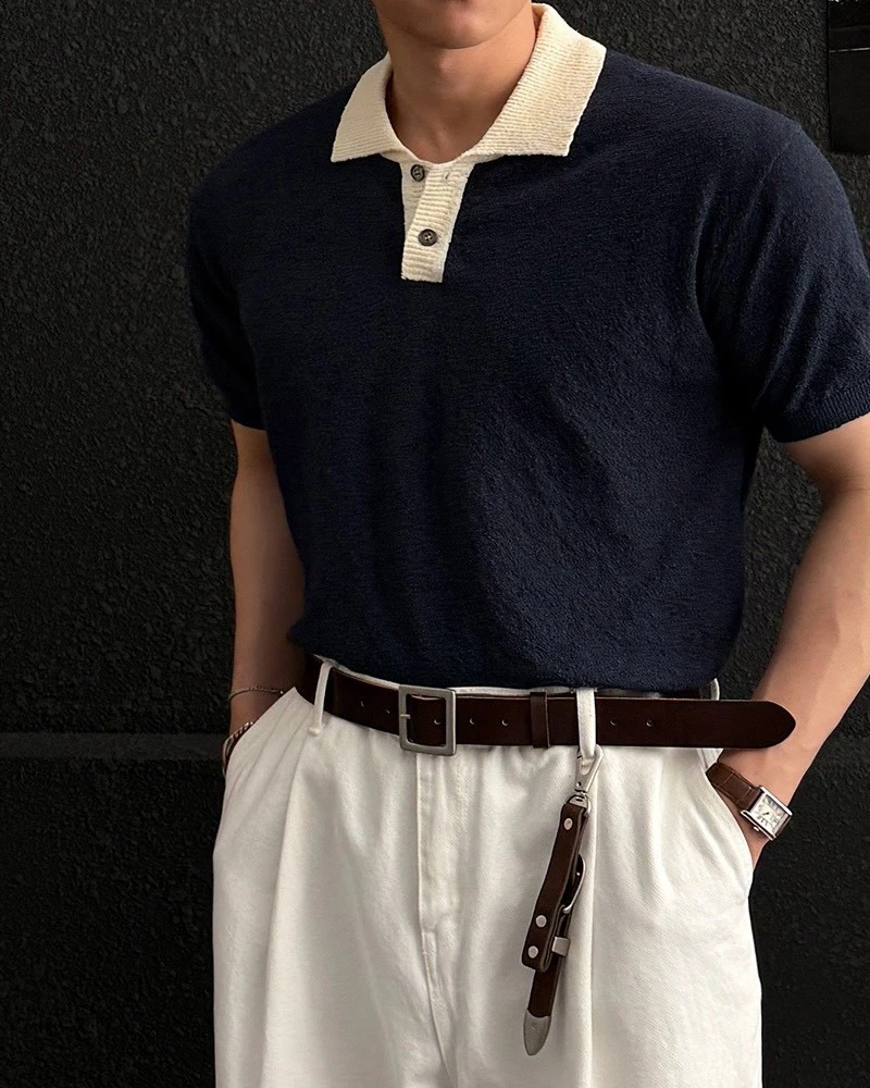 韓國圈圈紗拼色POLO衫｜5色