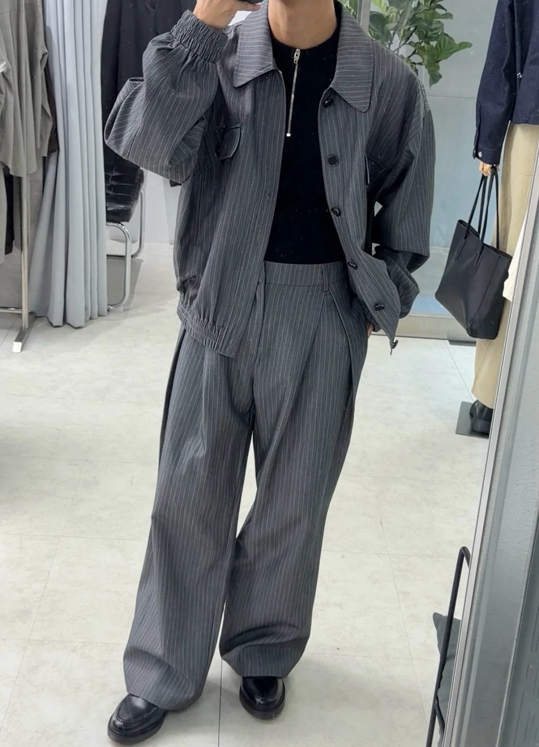 韓版落肩條紋寬版套裝｜2色