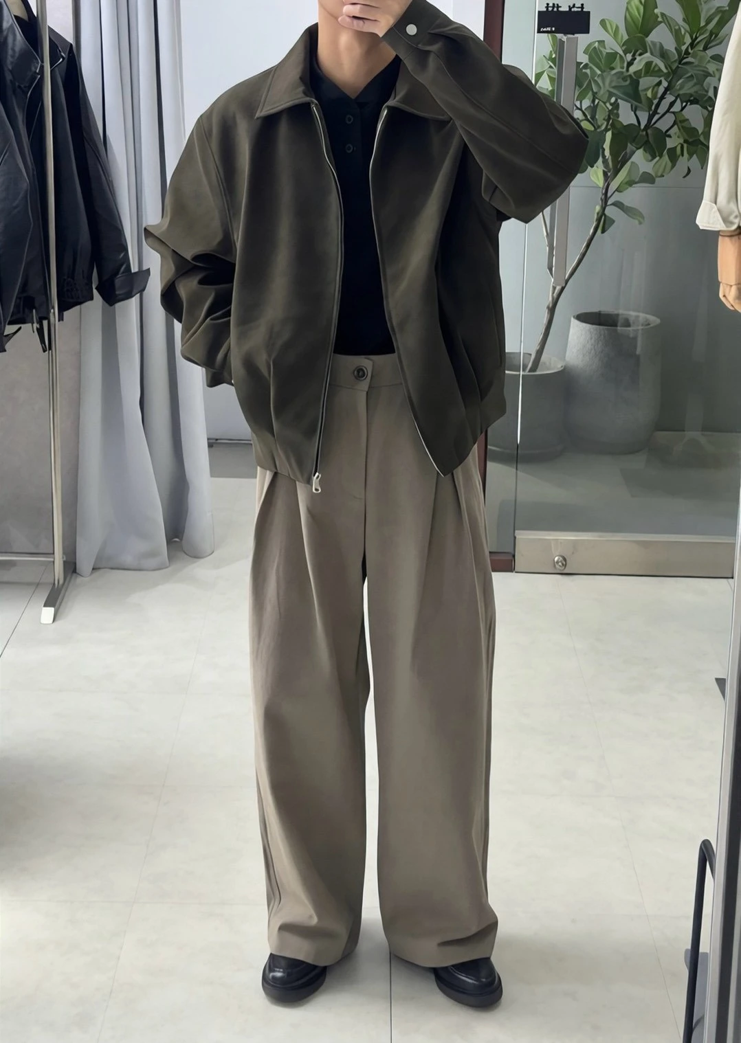 韓版橄欖綠仿麂皮夾克 