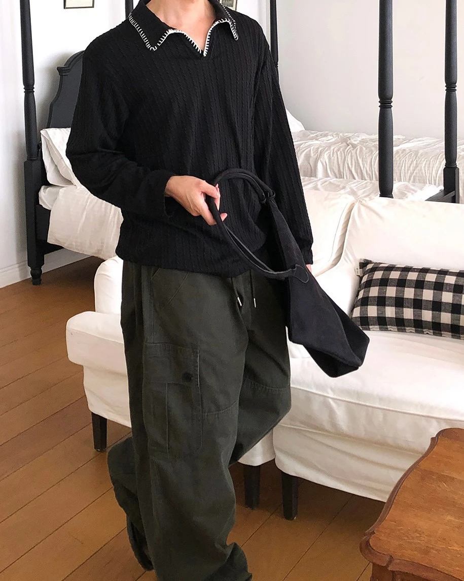 韓國粗針滾邊長袖針織｜2色