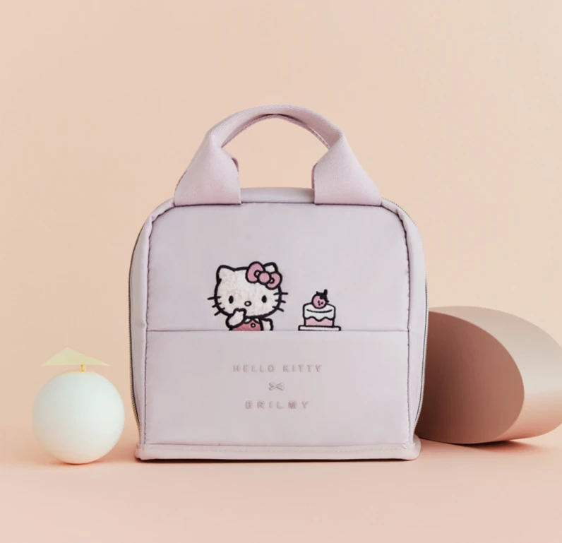 HELLO KITTY × BRILMY 可愛刺繡立式手提收納包(粉色/黑色/奶茶/黃色)