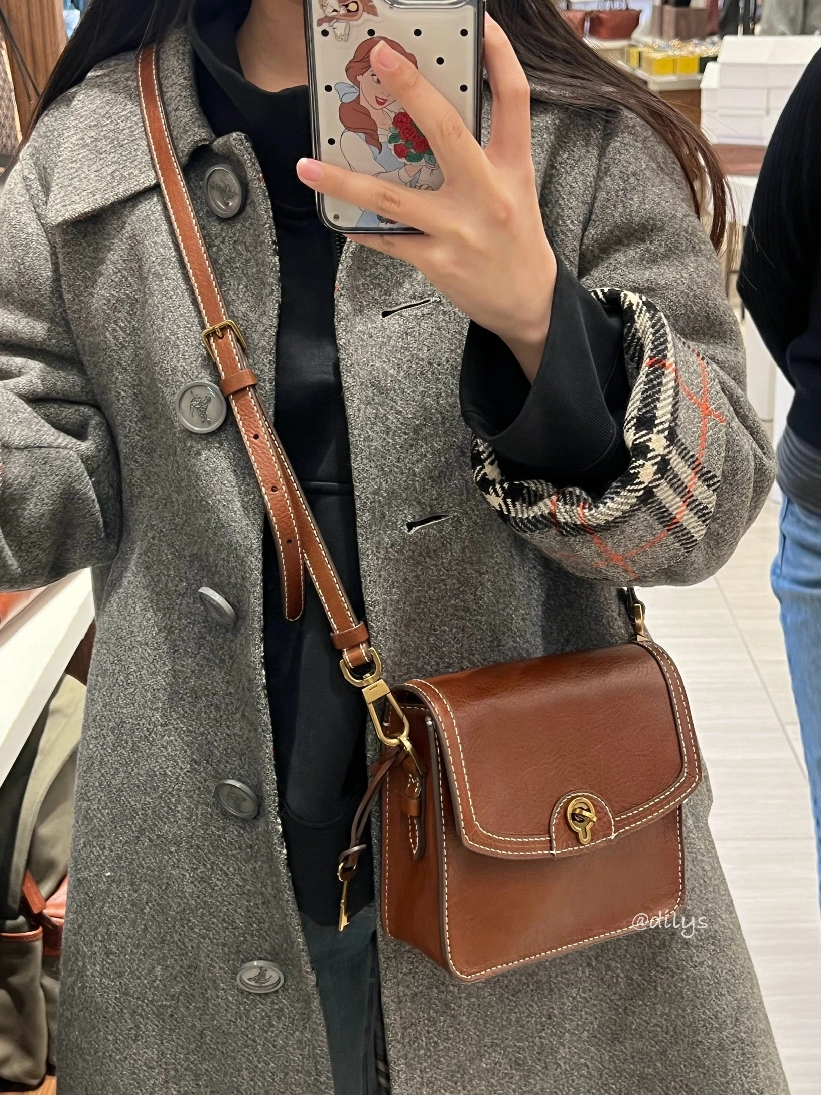 現貨｜ Fossil Ainsley （咖啡色）真皮翻蓋斜背小包