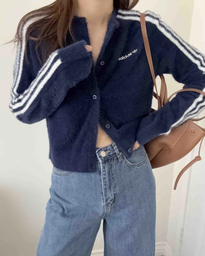 現貨 Adidas  毛毛開襟外套