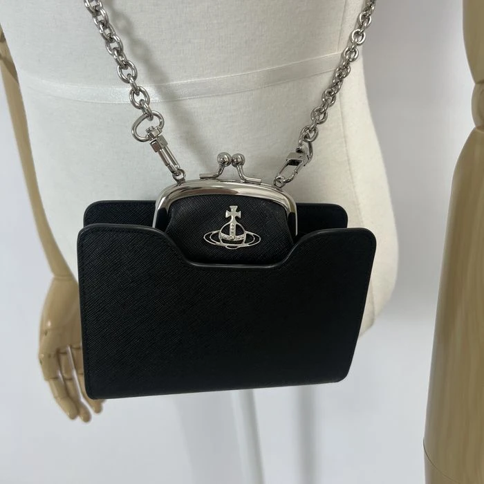 現貨｜Vivienne Westwood Saffiano牛皮口金單肩包（黑）