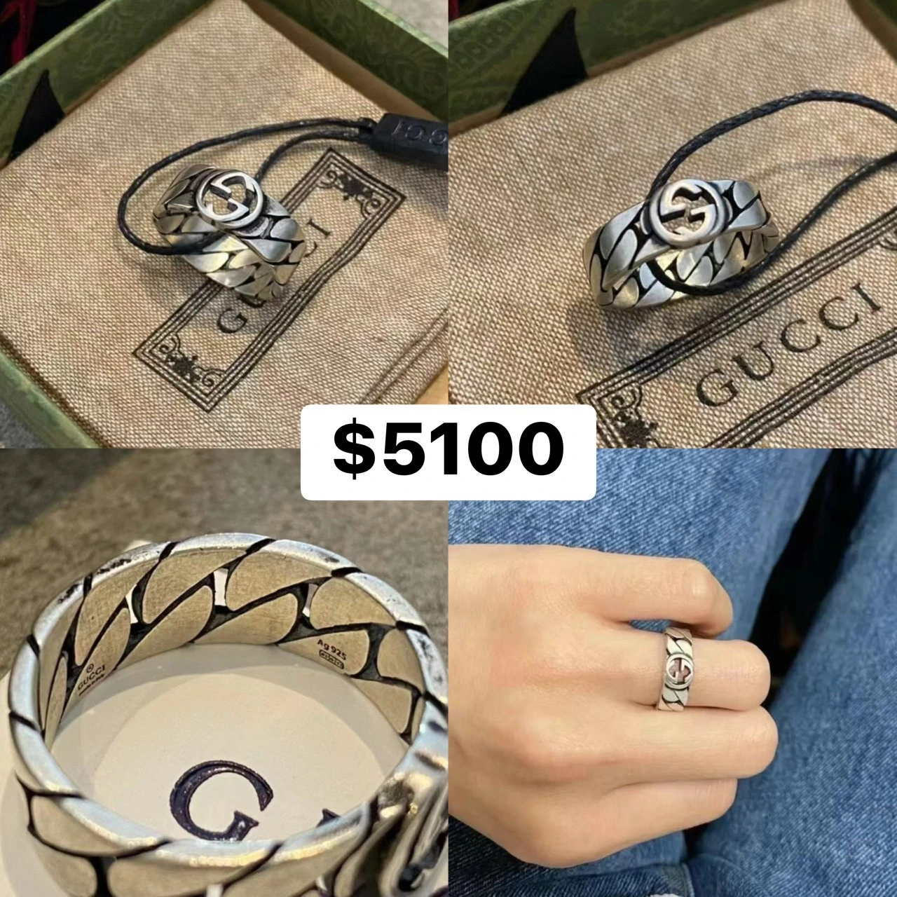 Gucci 雙G圓牌寬版環形戒指 📐6