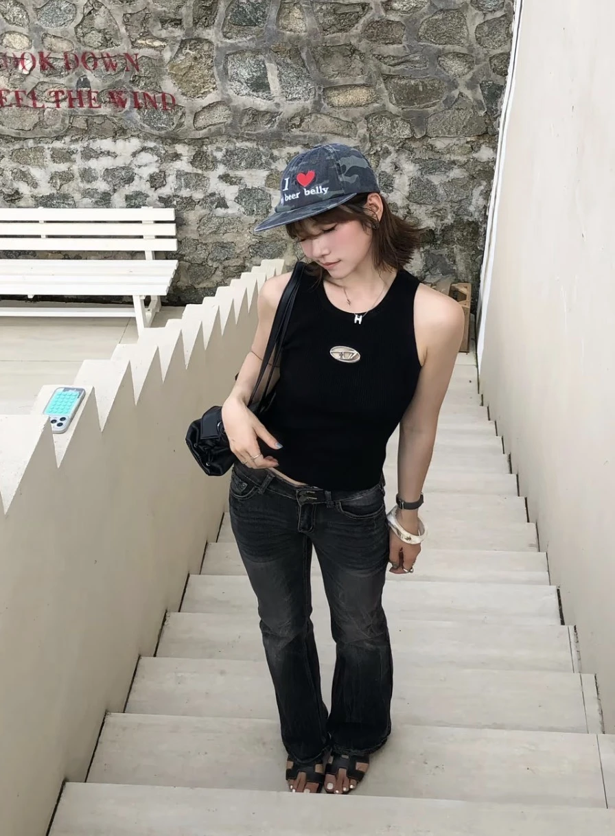 Diesel D logo 小鐵牌背心 圓領