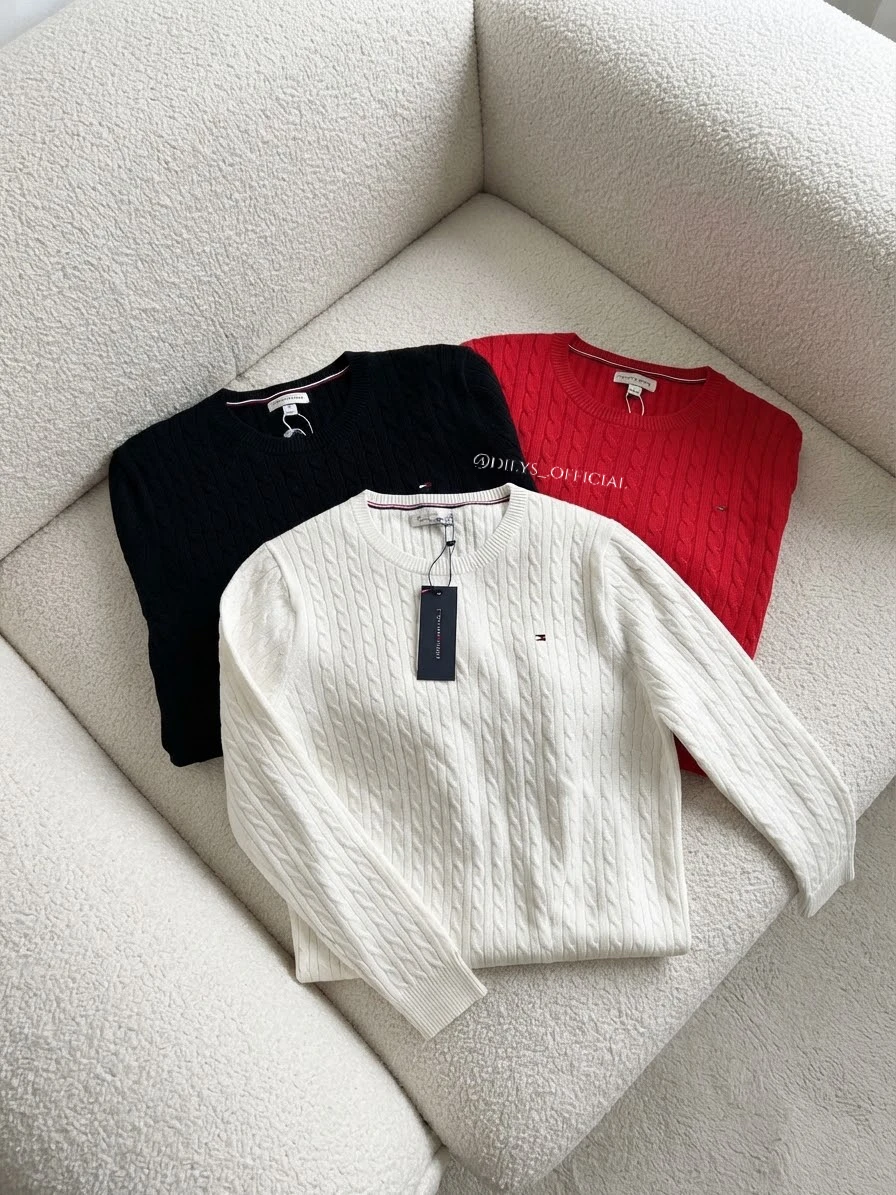 Tommy Hilfiger 女款｜經典小 LOGO 麻花針織毛衣