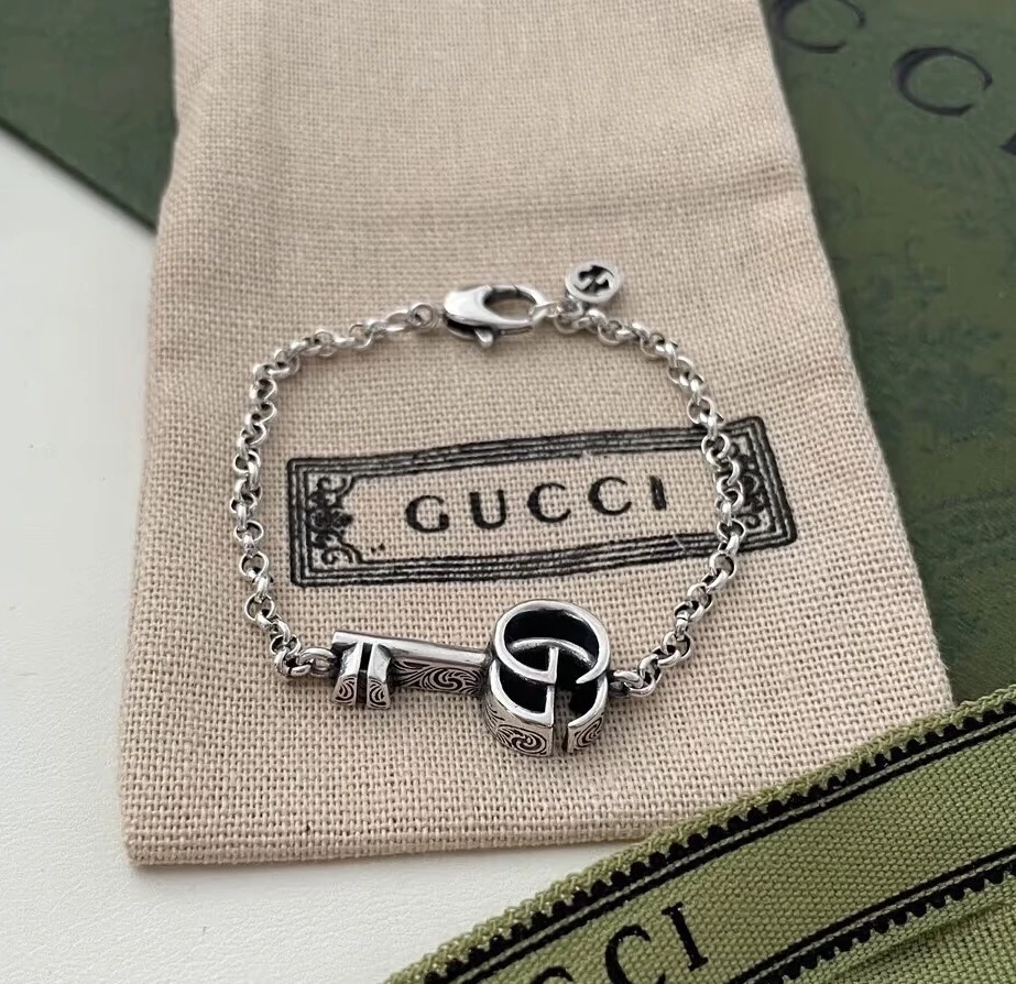 Gucci 做舊復古鑰匙手鍊 925純銀