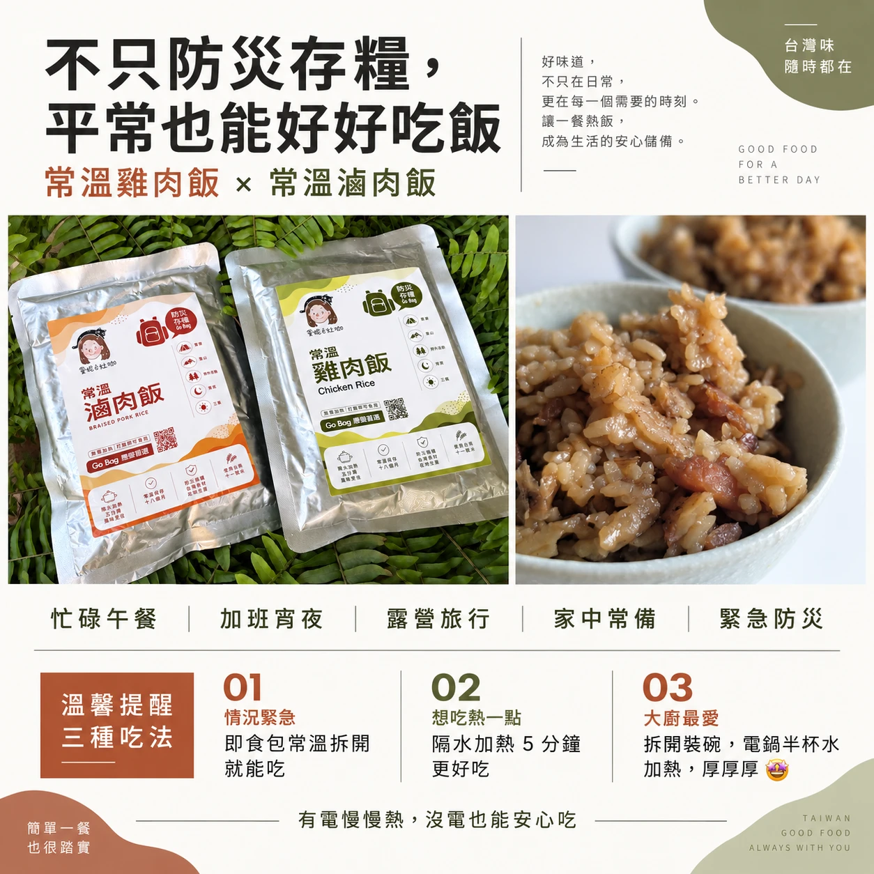 【Go Bag 應變首選】常溫雞肉飯＋滷肉飯防災存糧組