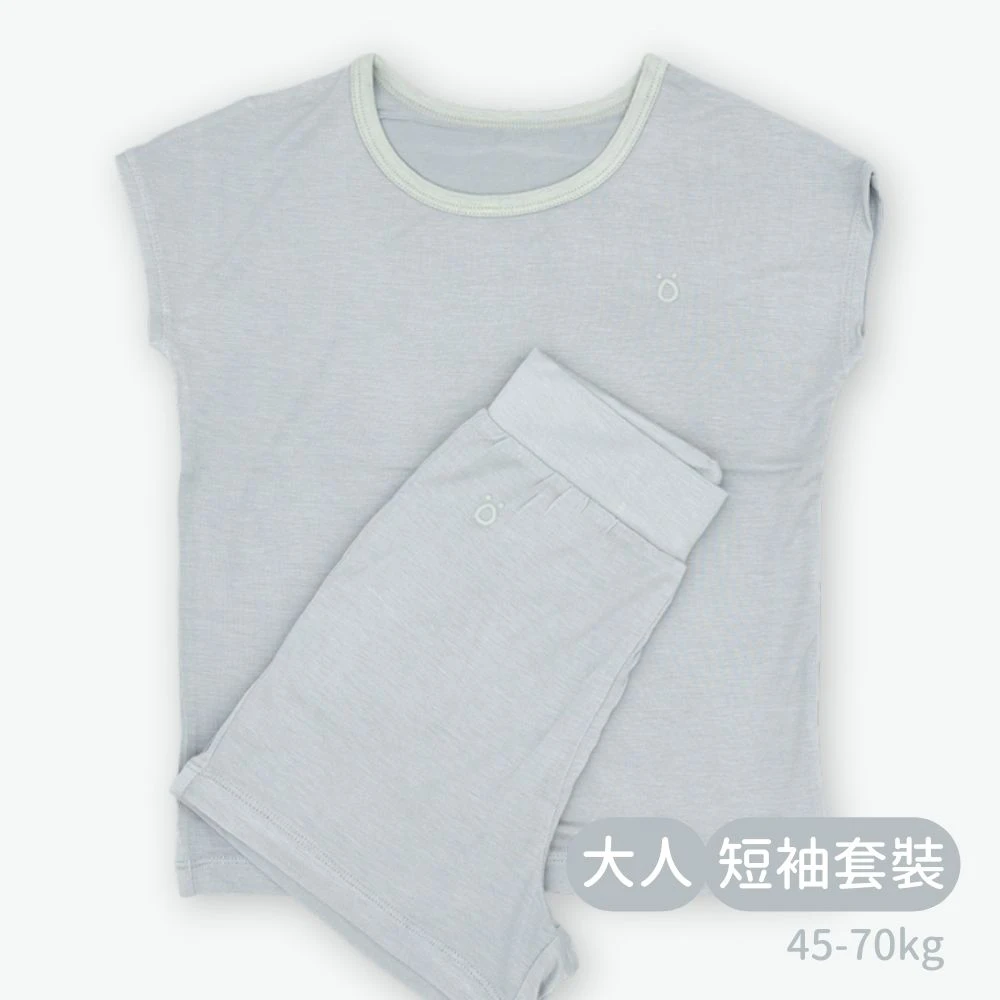 輕柔感短袖套裝(大人)-灰藍