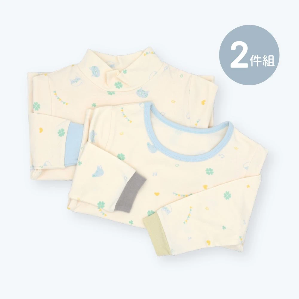 舒棉圓領+立領上衣2件組-歡樂(藍印花)