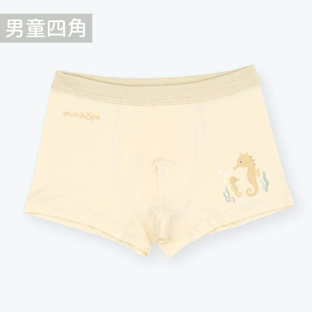 男童四角褲(抗菌薄棉)-豆丁海馬-淺黃