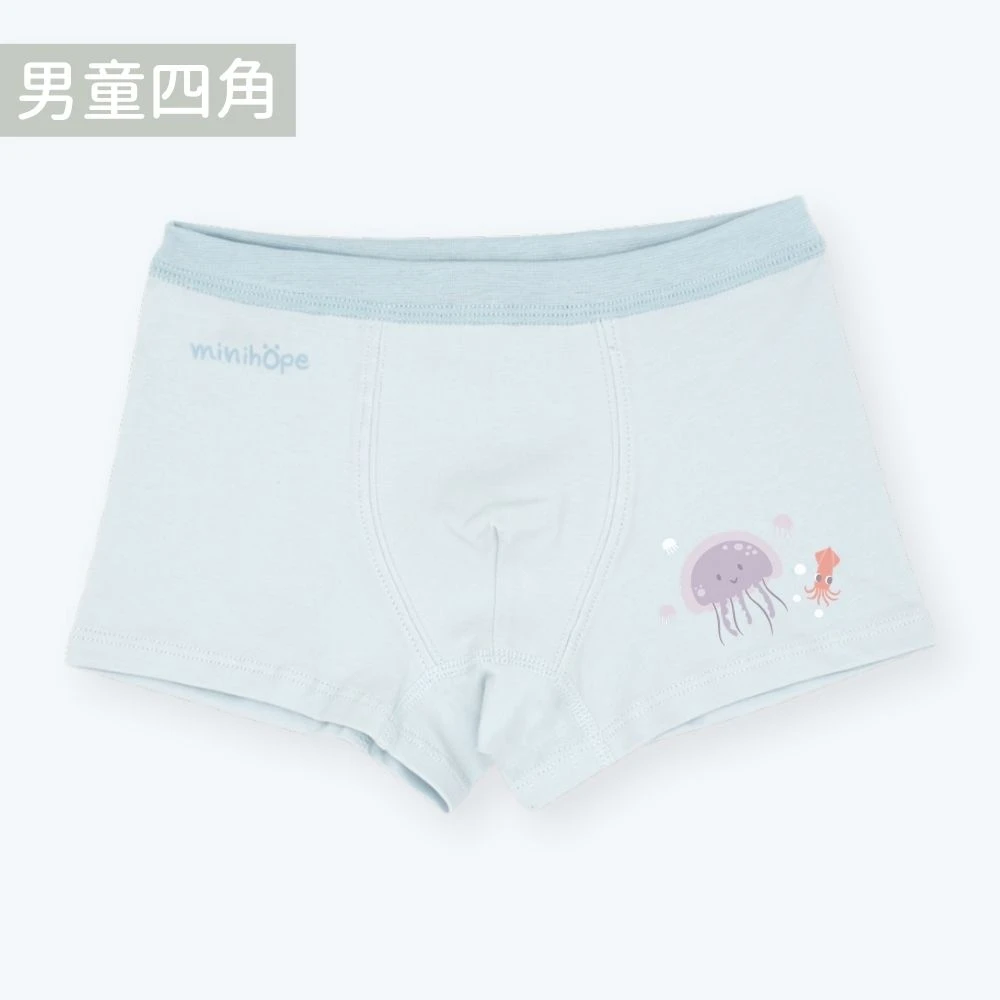 男童四角褲(抗菌薄棉)-水母-淺藍