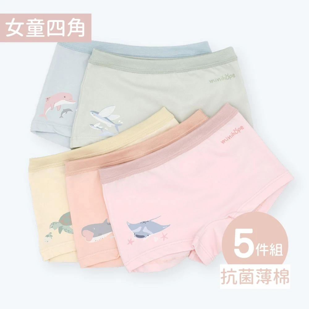 抗菌薄棉-女童四角-海洋(5件組B)