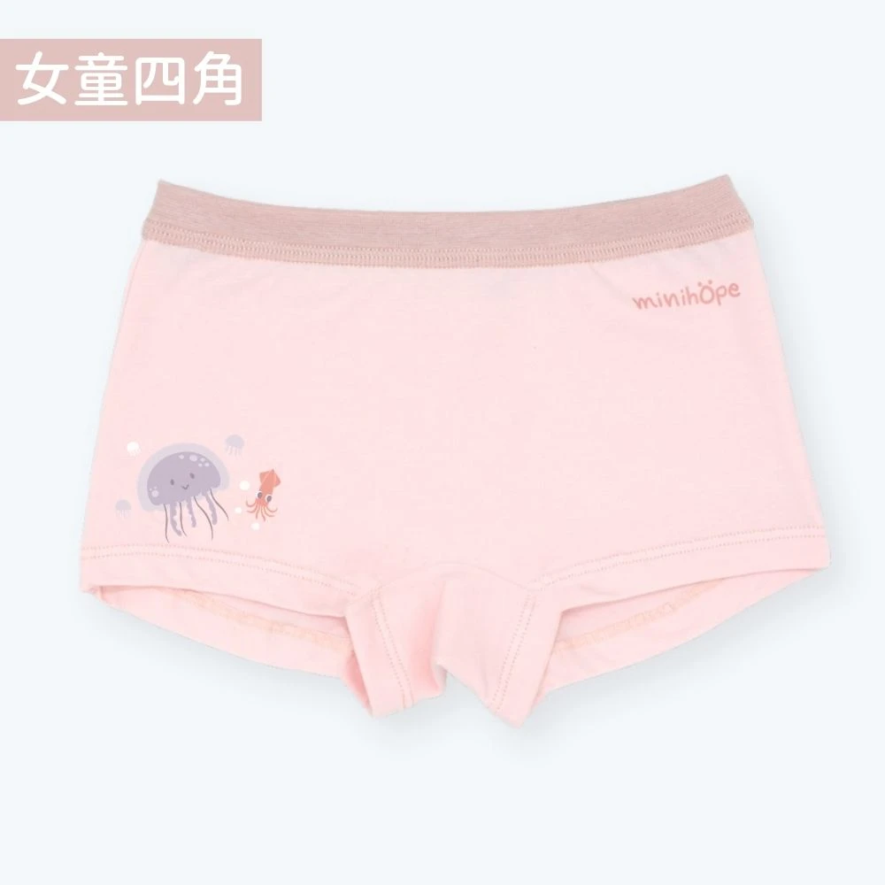 女童四角褲(抗菌薄棉)-水母-淺粉