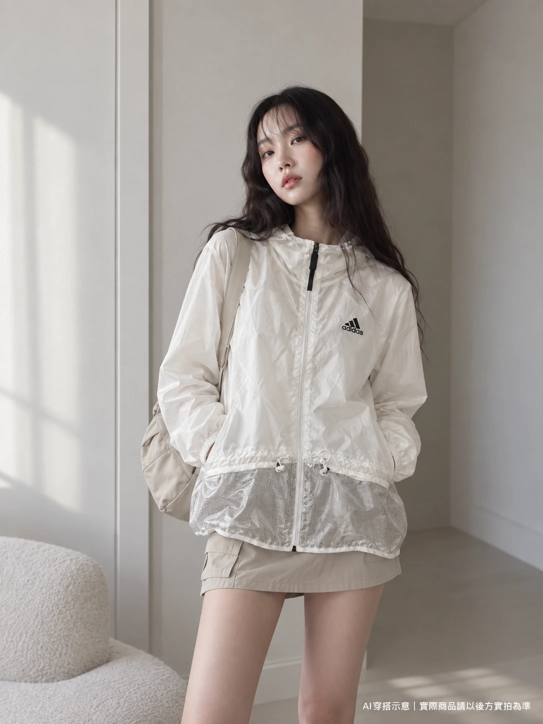 ADIDAS白色輕量連帽外套