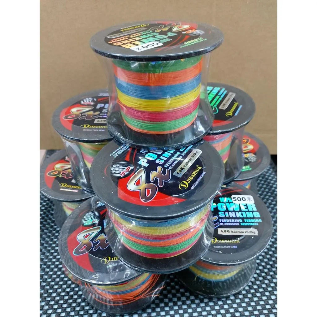 【世界釣具】POWER SINKING 500米8股五彩 PE線 五色 8編 釣線 編織線 耐磨 火線 布線