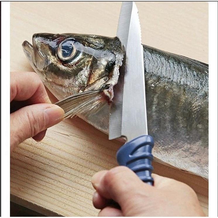 【世界釣具】HAMADA 浜田 日本製造 雙色 不銹鋼 魚刀 露營刀具 生魚片刀 殺魚刀（刀刃105mm / 附保護套）