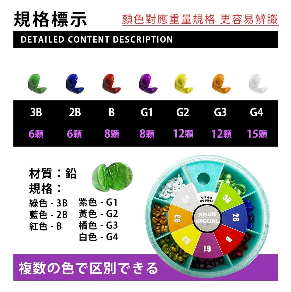 【世界釣具】FS 豐收漁具 彩色咬鉛盒 圓割鉛 咬鉛收納盒 夾鉛 3B 2B B G1 G2 G3 G4